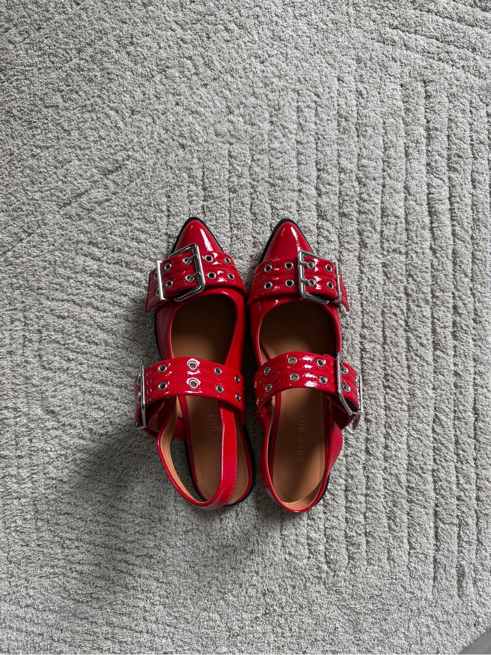 Madden Girl Red Patent Buckle Pointed Slingback Flats